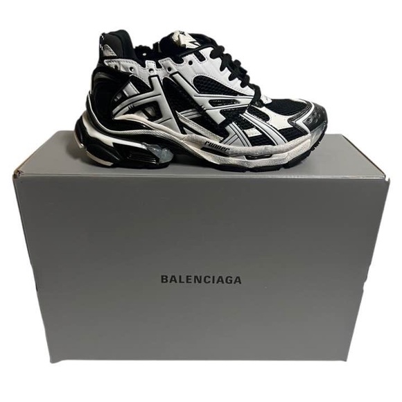 Balenciaga Runner Track Sneakers Low White Blabk Size 8 - Picture 4 of 11